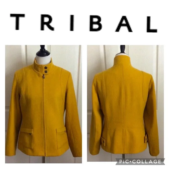 TRIBAL Marigold Wool Blend Jacket Coat Zippered with Satin Lining 6 - Picture 2 of 13